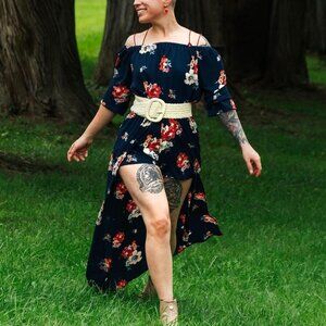 Off The Shoulder Floral Hi-Lo Romper